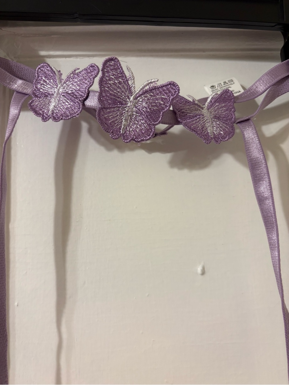 Lace Butterfly Embroidered Sheer Bralette and Bikini Panty Set with Garter Belt - Picture 7 of 7